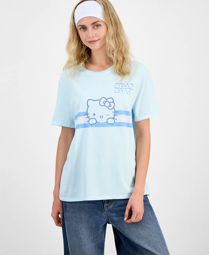 Love Tribe Juniors' Hello Kitty Stripe Graphic Print T-Shirt