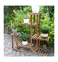 Unho 6 Tier Large Size Flower Planter Rack Plant Stand Garden Decor Planter Display Pine Wood