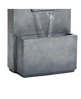 LuxenHome Cascading Gray with Speckled Black Rectangle 26-Inch Tall Resin Garden Fountain with Planter
