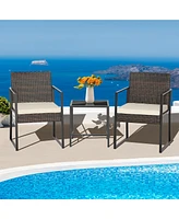 3pcs Patio Furniture Set Heavy Duty Cushioned Wicker Rattan Chairs Table