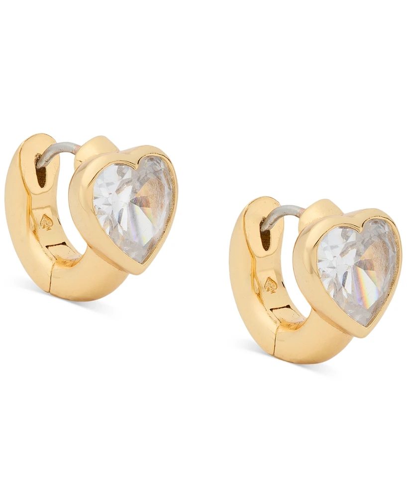 Kate Spade New York Gold-Tone Small Cubic Zirconia Heart Huggie Hoop Earrings, 0.51"
