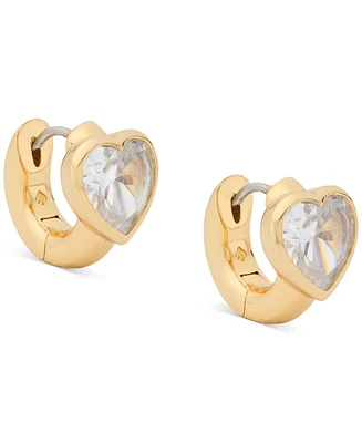 Kate Spade New York Gold-Tone Small Cubic Zirconia Heart Huggie Hoop Earrings, 0.51"