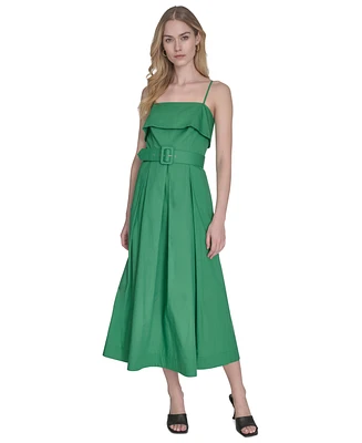 Vince Camuto Women's Cotton Belted Foldover-Neck Midi Dress