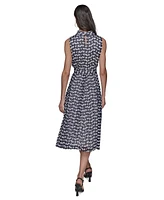 Karl Lagerfeld Paris Women's Printed Mock Neck Midi Dress