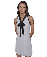 Karl Lagerfeld Paris Women's Geo-Lace Tie-Neck Shift Dress