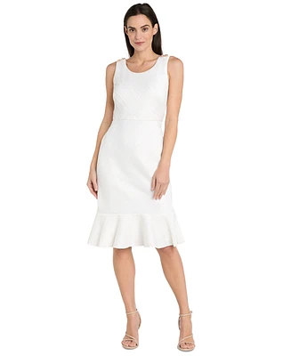 R & M Richards Women's Wavy Jacquard Flounce-Hem Dress