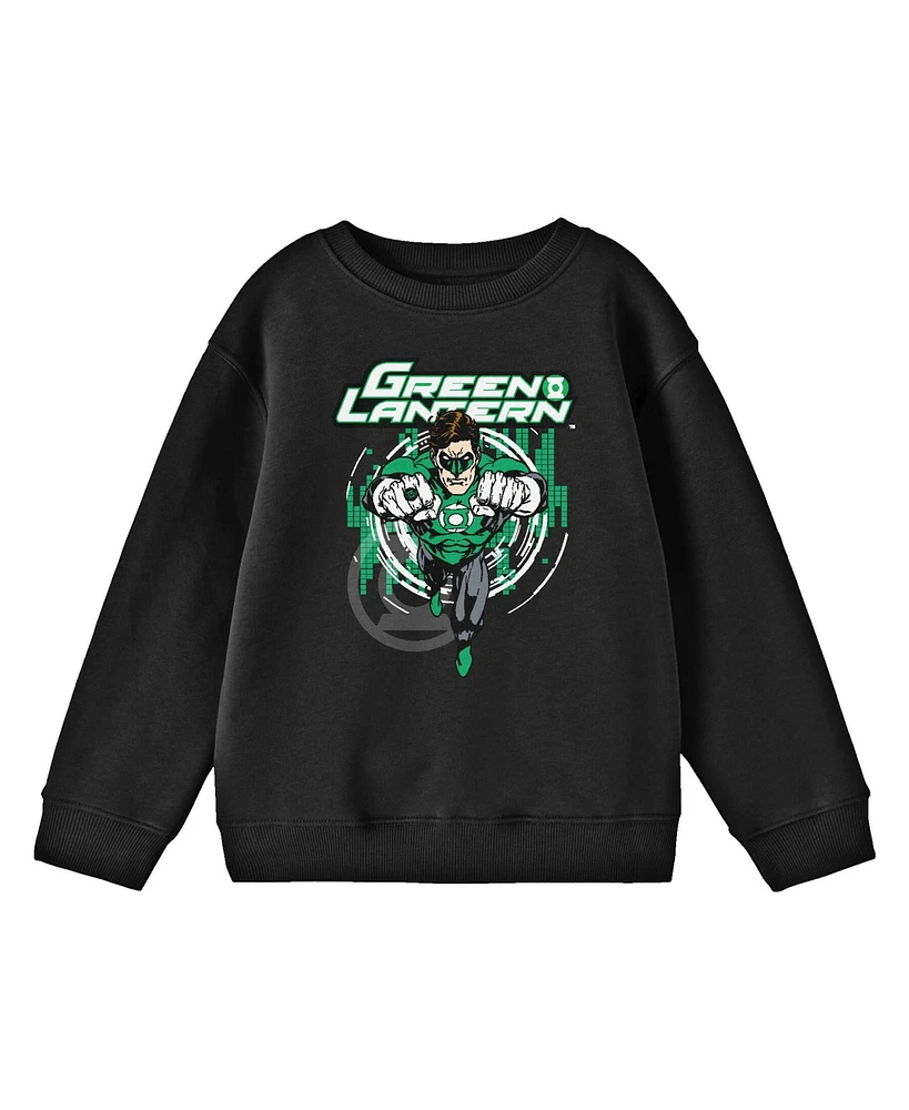 Green Lantern Boys Flying Superhero Black Long Sleeve Shirt