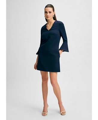Isaac Mizrahi Women's V-Neck Dress with Flare Hem Sleeve