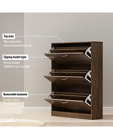 Homsee White Wooden Shoe Storage Cabinet,Fashion Shoes Cabinet with 3-Drawers