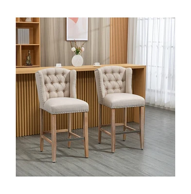Set of 2 Counter Height Bar Stools with Solid Wood Legs and Upholstered Cushioned Seat-The Pop Home