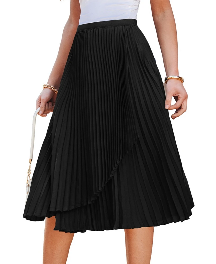 Cupshe Women's Satin Pleats Black Mini Skirt