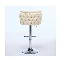 Set of 2 Swivel Bar Stools with Adjustable Height, Pu Leather Upholstered Seat, Tufted High Back, and Chrome Base for Kitchen Island, Home, Pub-Th