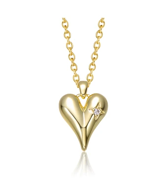14K Gold Plated with Clear Cubic Zirconia Slim Heart Pendant Necklace