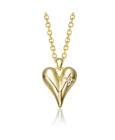 14K Gold Plated with Clear Cubic Zirconia Slim Heart Pendant Necklace