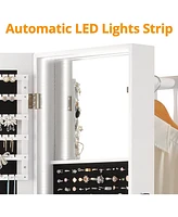 Jewelry Cabinet with 3 Drawers, Lockable Standing Jewelry Armoire