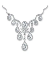 Bling Jewelry Prom Holiday Party Large Multi Teardrop Pear Shape Cubic Zirconia Cz V Collar Statement Bib Necklace For Women