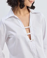 Reistor Women's Crisp Details Button-down Shirt White
