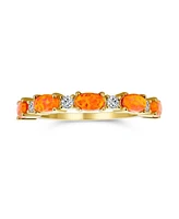 Bling Jewelry Open Leaf Cz Stackable 1/2 Eternity Oval Orange Blue Pink Created Opal Ring Gold Plated .925 Sterling Silver