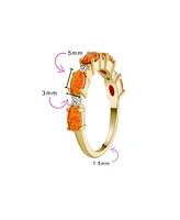 Bling Jewelry Open Leaf Cz Stackable 1/2 Eternity Oval Orange Blue Pink Created Opal Ring Gold Plated .925 Sterling Silver