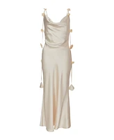 Quiz Women's Satin Cowl Neck Maxi Dress With Trailing Floral Trim