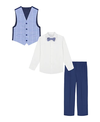 Nautica Toddler and Little Boys 4-Piece Sharkskin Windowpane Duo Vest Set with Bow Tie