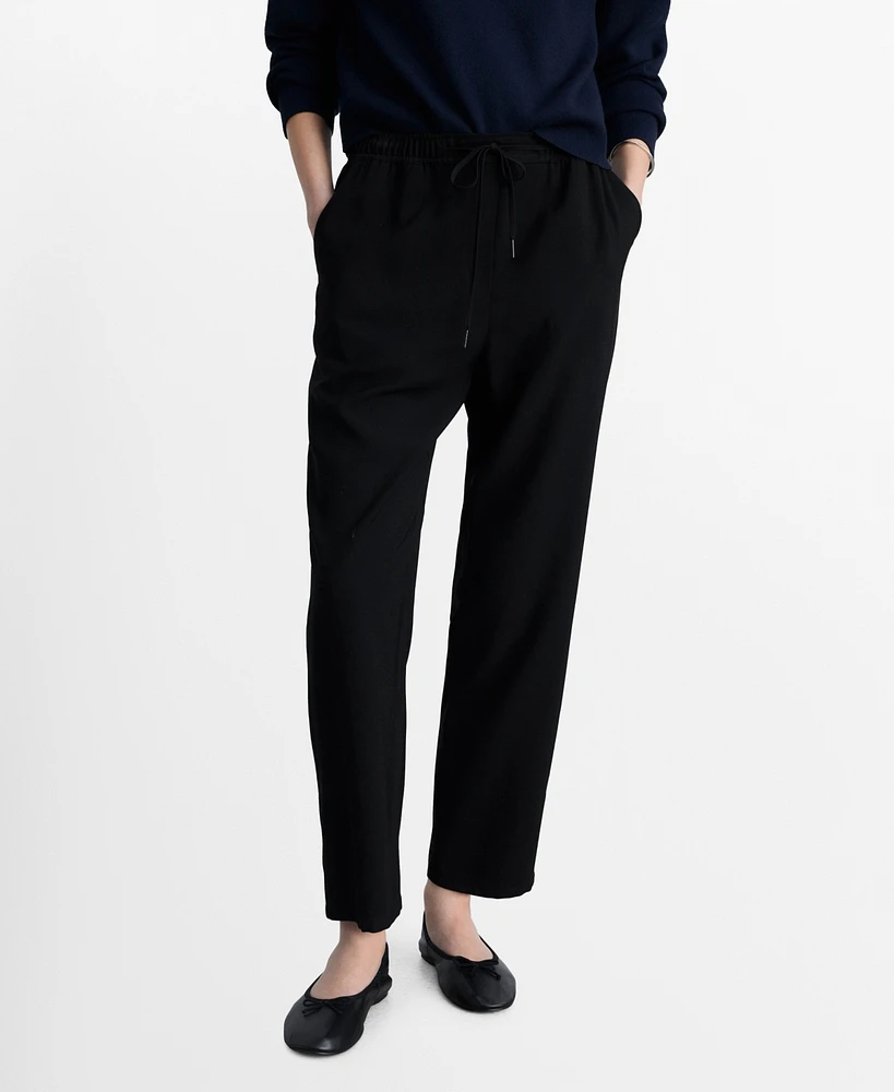Mango Women's Elastic Waist Flowy Trouser Pants