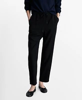 Mango Women's Elastic Waist Flowy Trouser Pants