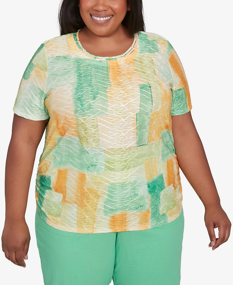 Alfred Dunner Plus Rise and Shine Textured Patch Short Sleeve Top