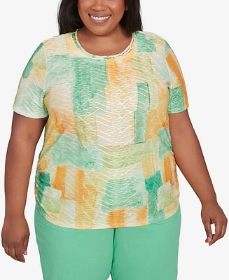 Alfred Dunner Plus Rise and Shine Textured Patch Short Sleeve Top