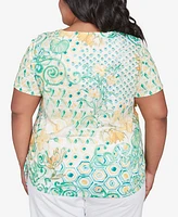 Alfred Dunner Plus Rise and Shine Tropical Geometric Patchwork Top