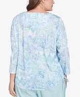 Alfred Dunner Plus St. Thomas Island Mint Paisley Ruched Side Top