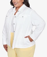 Alfred Dunner Plus Rise and Shine Soutache Fringe Trim Collared Jacket
