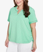 Alfred Dunner Plus Rise and Shine Dot Lace Trimmed Short Sleeve Top