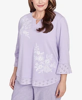 Alfred Dunner Plus Crystal Springs Floral Embroidered Eyelet Sleeve Top