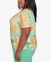 Alfred Dunner Plus Rise and Shine Textured Patch Short Sleeve Top