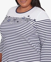 Alfred Dunner Plus Land of The Free Striped Star-Studded Crew Neck Top