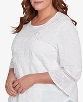 Alfred Dunner Plus St. Thomas Lace Patchwork Embellished Sleeve Top