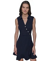 Karl Lagerfeld Paris Women's Scuba Crepe A-Line Ruffle Hem Dress