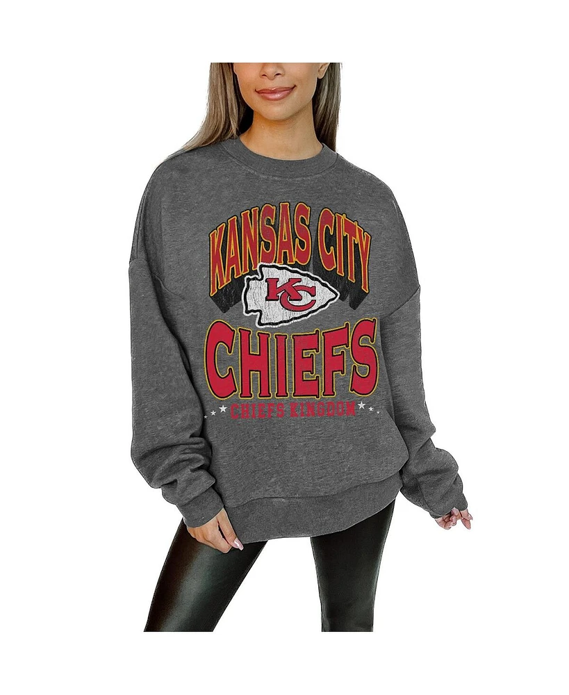 Gameday Couture Women's Charcoal Kansas City Chiefs Long Weekend Premium Fleece Drop Shoulder Pullover Sweatshirt