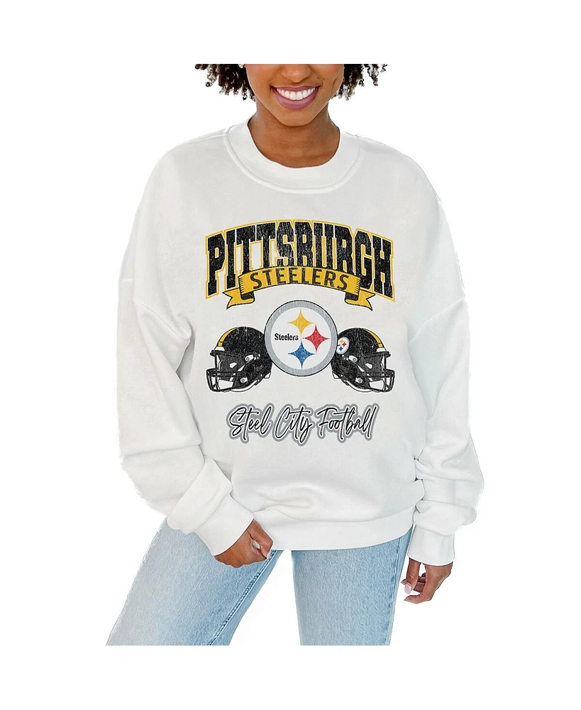 Gameday Couture Women's White Pittsburgh Steelers Passing Time Pullover Sweatshirt