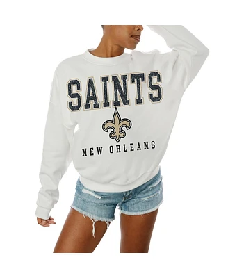Gameday Couture Women's White New Orleans Saints Sunday Drives Oversized Crewneck Pullover Sweatshirt