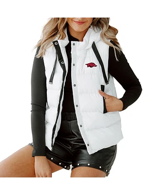 Gameday Couture Women's White Arkansas Razorbacks Hooded Full-Snap Puffer Vest