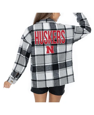 Gameday Couture Women's Grey Nebraska Huskers Long Sleeve Brushed Plaid Button-Up Overshirt Jacket
