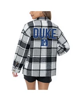 Gameday Couture Women's Grey Duke Blue Devils Long Sleeve Brushed Plaid Button-Up Overshirt Jacket