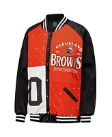 Gameday Couture Women's Black/Orange Cleveland Browns Oversized Hot Shot Rhinestone Throwback Full-Snap Varsity Bomber Jacket