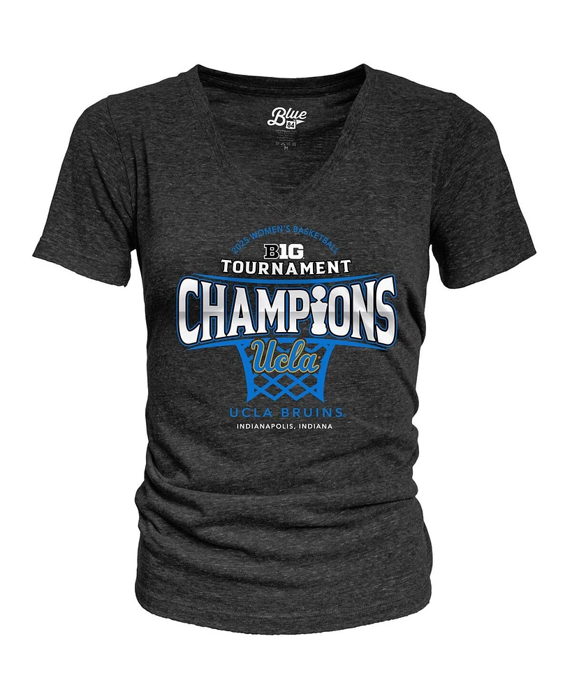 Blue 84 Women's Black Ucla Bruins 2025 Big Ten Basketball Conference Tournament Champions Locker Room Tri-Blend V-Neck T-Shirt