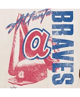 New Era Men's Cream Atlanta Braves Cooperstown Collection Oversized Throwback Distressed T-Shirt