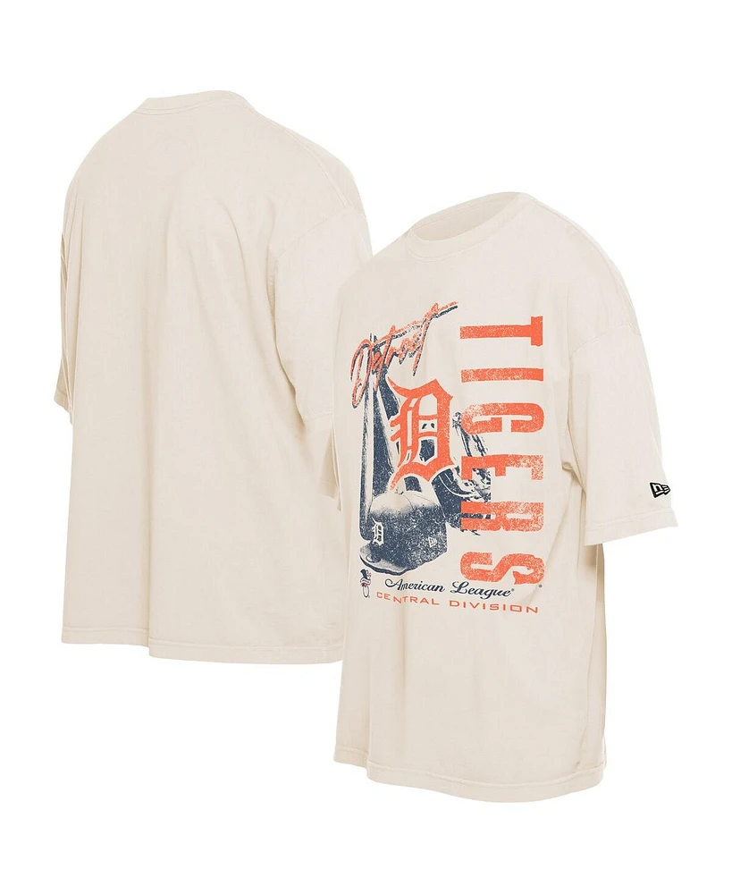 New Era Men's Cream Detroit Tigers Cooperstown Collection Oversized Throwback Distressed T-Shirt