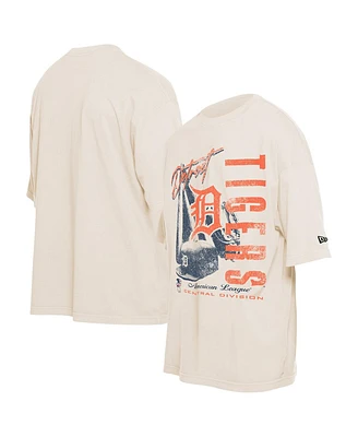 New Era Men's Cream Detroit Tigers Cooperstown Collection Oversized Throwback Distressed T-Shirt