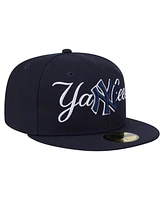 New Era Men's Navy York Yankees Overlap 59FIFTY Fitted Hat